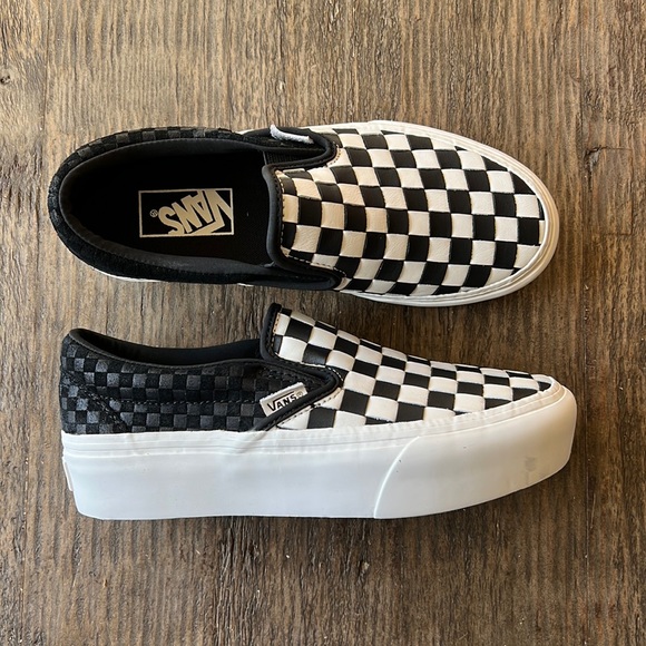 Vans Shoes - Vans Classic Slip-on Platform. Marshmallow & black woven checkered. Women’s 6.